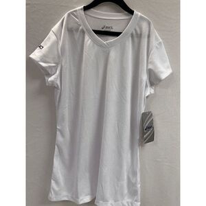 Asics Womens Pullover Cap Sleeve V-neck Activewear T-shirt White Small NWT